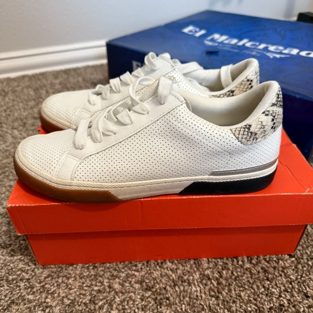 White Sneakers with Snakeskin Detail- only worn once